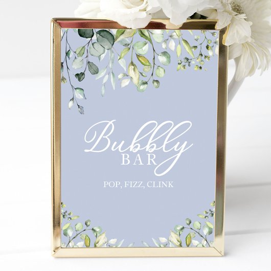 Greenery Watercolor Bubbly Bar Pop Fizz Clink Sign Poster