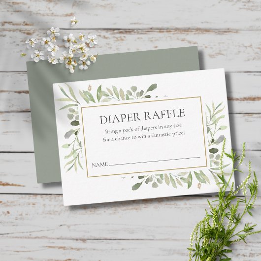Greenery Watercolor Diaper Raffle Baby Dusche Begleitkarte