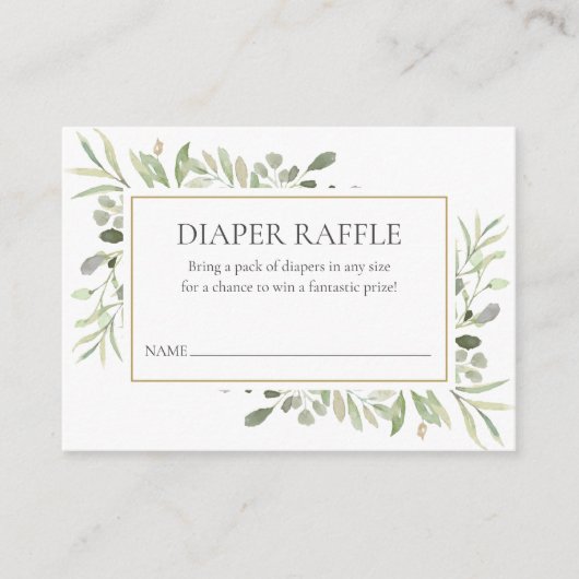 Greenery Watercolor Diaper Raffle Baby Dusche Begleitkarte (Vorderseite)