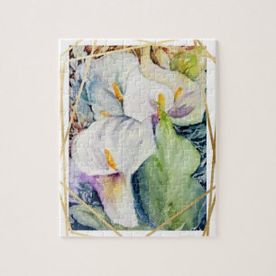 Greenery Watercolor drei weiße callas Puzzle