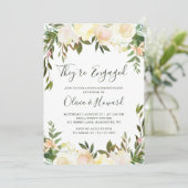 Greenery Watercolor Elfenbeinblume Engagement Part Einladung (Stehend Vorderseite)