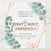 Greenery Watercolor Erstkommunion Weinetikett (Einzelnes Label)