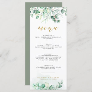 Greenery Watercolor Eucalyptus Gold Hochzeitsessen Menükarte