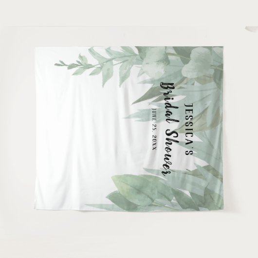 Greenery Watercolor Eukalyptus Brautparty Wandteppich (Vorderseite (Horizontal))