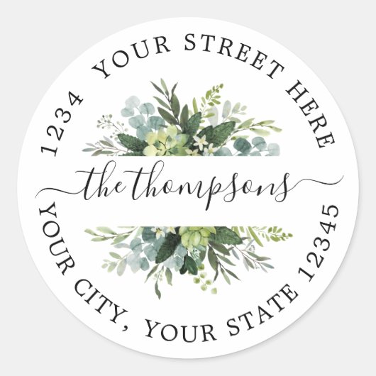 Greenery watercolor floral Classic Round Sticker (Vorderseite)