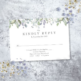 Greenery Watercolor Floral Sage Lilac Wedding RSVP Karte
