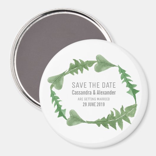Greenery Watercolor Foliage Save the Date Magnet (Vorderseite/Rückseite)