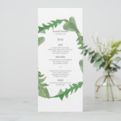 Greenery Watercolor Foliage Wedding Menu Menükarte (Stehend Vorderseite)