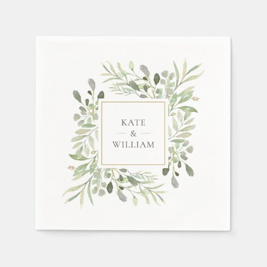 Greenery Watercolor Foliage Wedding Serviette (Vorderseite)