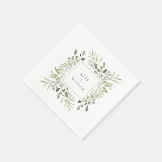 Greenery Watercolor Foliage Wedding Serviette (Ecke)