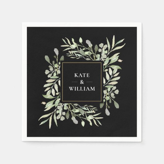 Greenery Watercolor Foliage Wedding Serviette (Vorderseite)