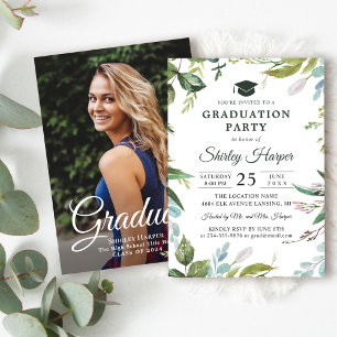 Greenery Watercolor Foto Graduation Party Einladung