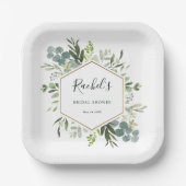 Greenery Watercolor Gold Hexagon Brautparty Pappteller (Vorderseite)