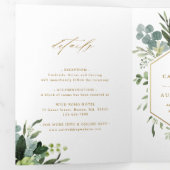 Greenery Watercolor Gold Script Wedding Foto Dreifach Gefaltete Einladung (Innen Erste Seite)