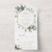Greenery Watercolor Hexagon Wedding Gold All In One Einladung (Innen Boden)