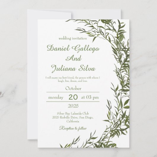 Greenery Watercolor Hochzeit Einladung (Vorderseite)