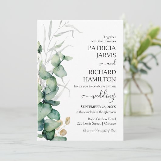 Greenery Watercolor Hochzeit Einladung (Stehend Vorderseite)