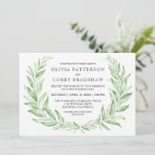 Greenery Watercolor Laurel Wreath Wedding Einladung (Stehend Vorderseite)