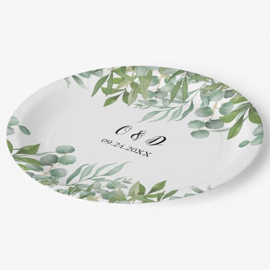 Greenery Watercolor Leaf Wedding Paper Teller (Schrägansicht)