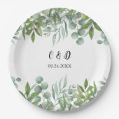 Greenery Watercolor Leaf Wedding Paper Teller (Vorderseite)