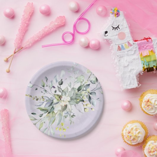 Greenery Watercolor Lila Lavendel Brautparty Pappteller (Party)