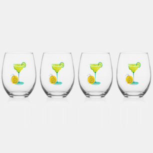 Greenery Watercolor Margarita Limones Brautparty Weinglas Ohne Stiel