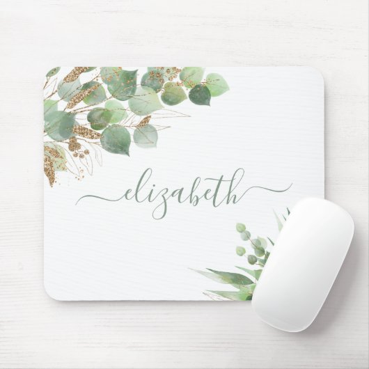 Greenery Watercolor Mit Monogramm Mousepad (Mit Mouse)