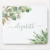 Greenery Watercolor Mit Monogramm Mousepad (Vorne)