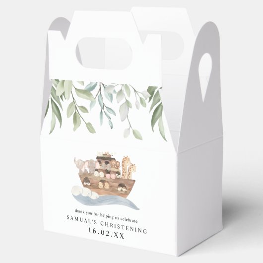 Greenery Watercolor Noah's Ark Christening Geschenkschachtel (Geöffnet)