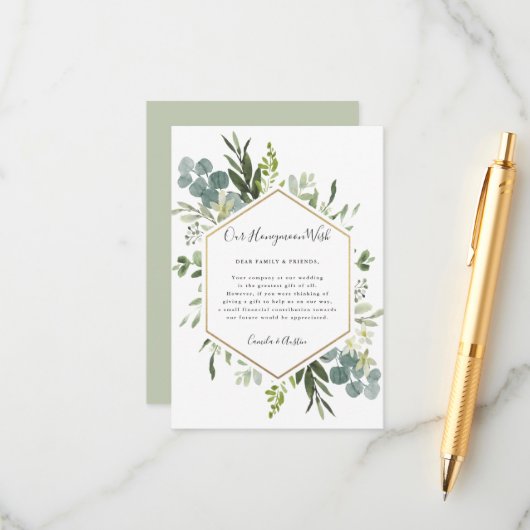 Greenery Watercolor Wedding Honeymoon Wish Begleitkarte (Vorderseite/Rückseite Beispiel)
