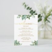 Greenery Watercolor Wedding Itinerary Gold Script Begleitkarte (Stehend Vorderseite)