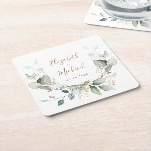 Greenery Watercolor Wedding Rechteckiger Pappuntersetzer (angewinkelt)