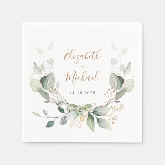 Greenery Watercolor Wedding Serviette (Vorderseite)