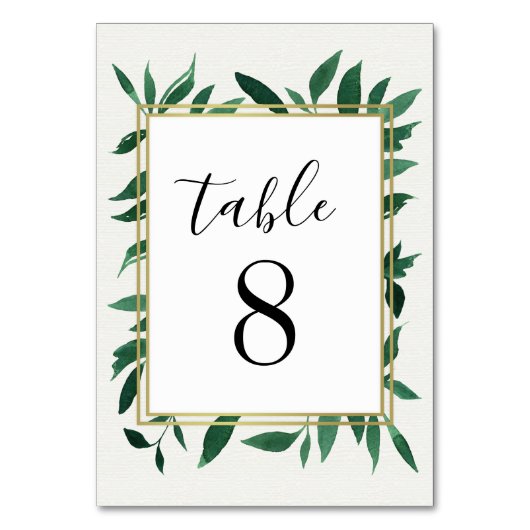 Greenery Watercolor Wedding Tischnummer Cards (Vorderseite)