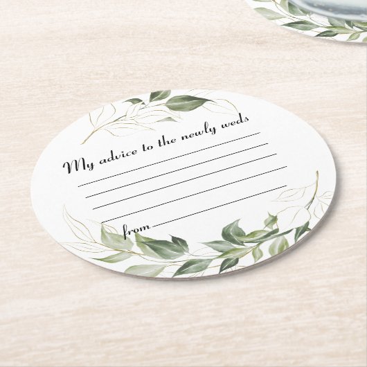 Greenery Wedding Advice Round Paper Untersetzer (Angewinkelt)