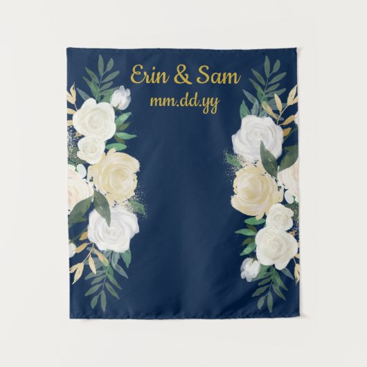 Greenery Wedding Backdrop Gold Navy Foto Stand Wandteppich (Vorderseite)
