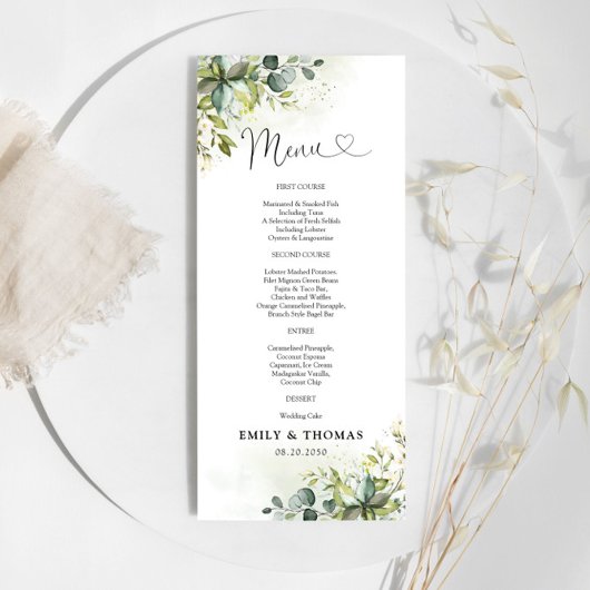 Greenery Wedding Ceremony Menu Menükarte