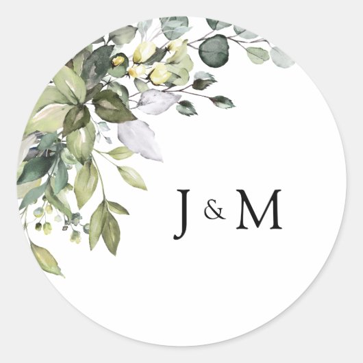 Greenery Wedding Classic Round Sticker (Vorderseite)