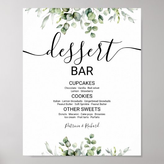 Greenery Wedding Dessert Table Sign Poster (Vorne)