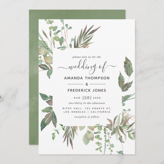 Greenery Wedding Einladung (Vorne/Hinten)