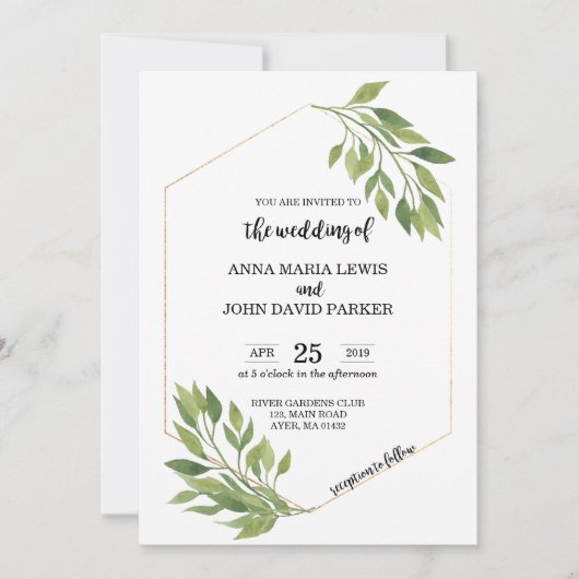 Greenery Wedding Einladungskarte Gold Rahmen Einladung (Vorderseite)