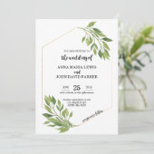Greenery Wedding Einladungskarte Gold Rahmen Einladung (Stehend Vorderseite)