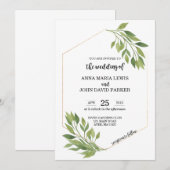 Greenery Wedding Einladungskarte Gold Rahmen Einladung (Vorne/Hinten)