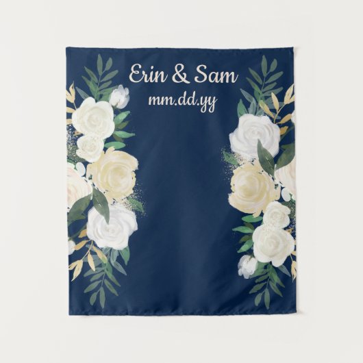 Greenery Wedding Foto Booth Backdrop Navy Blue Wandteppich (Vorderseite)