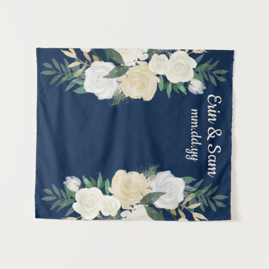 Greenery Wedding Foto Booth Backdrop Navy Blue Wandteppich (Vorderseite (Horizontal))