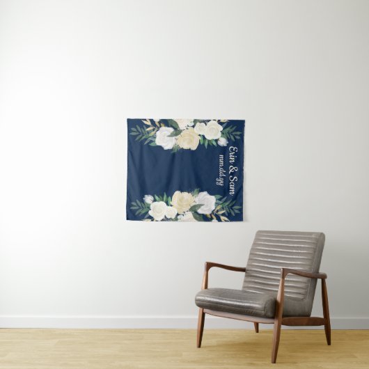 Greenery Wedding Foto Booth Backdrop Navy Blue Wandteppich (Beispiel (Horizontal))