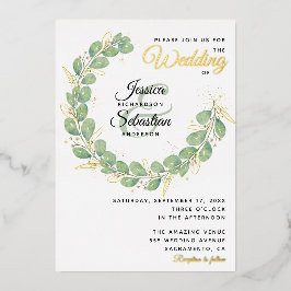 Greenery Wedding Gold Weißer Eukalyptus Wreath Folieneinladung