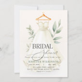 Greenery Wedding Gown Dress Brautparty Einladung (Vorderseite)