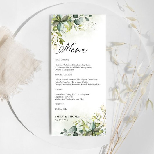 Greenery Wedding Menu Menükarte