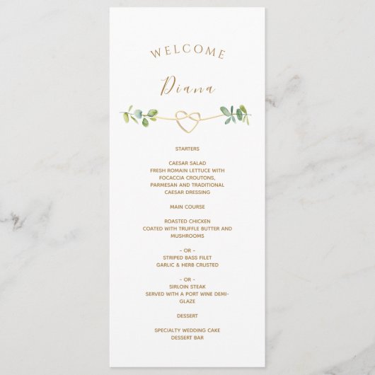 Greenery Wedding Menu mit Gast Name Menükarte (Vorderseite)
